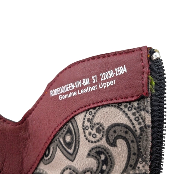 Rodeoqueen Leather Floral Print Velvet Studded Tall Western Boots ..Sz.37(6.5-7) - Picture 9 of 12